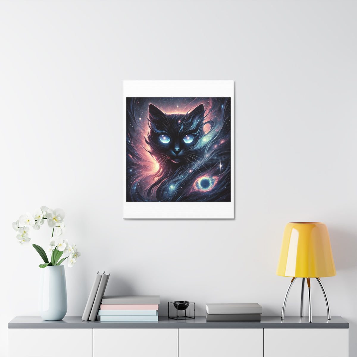 Cosmic Black Cat Galaxy Celestial Canvas Wall Art