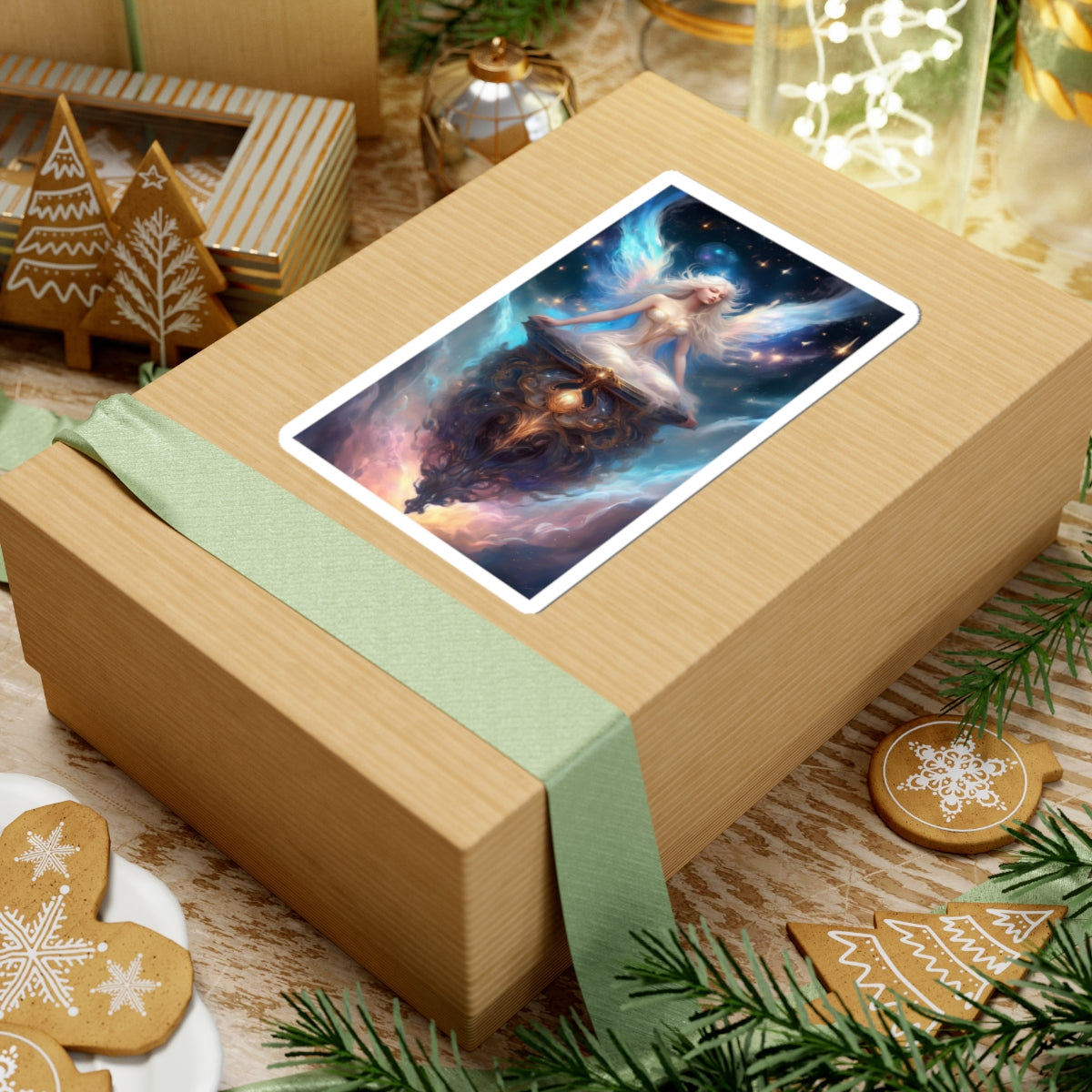 Celestial Winged Meditation Fantasy Portrait Sticker