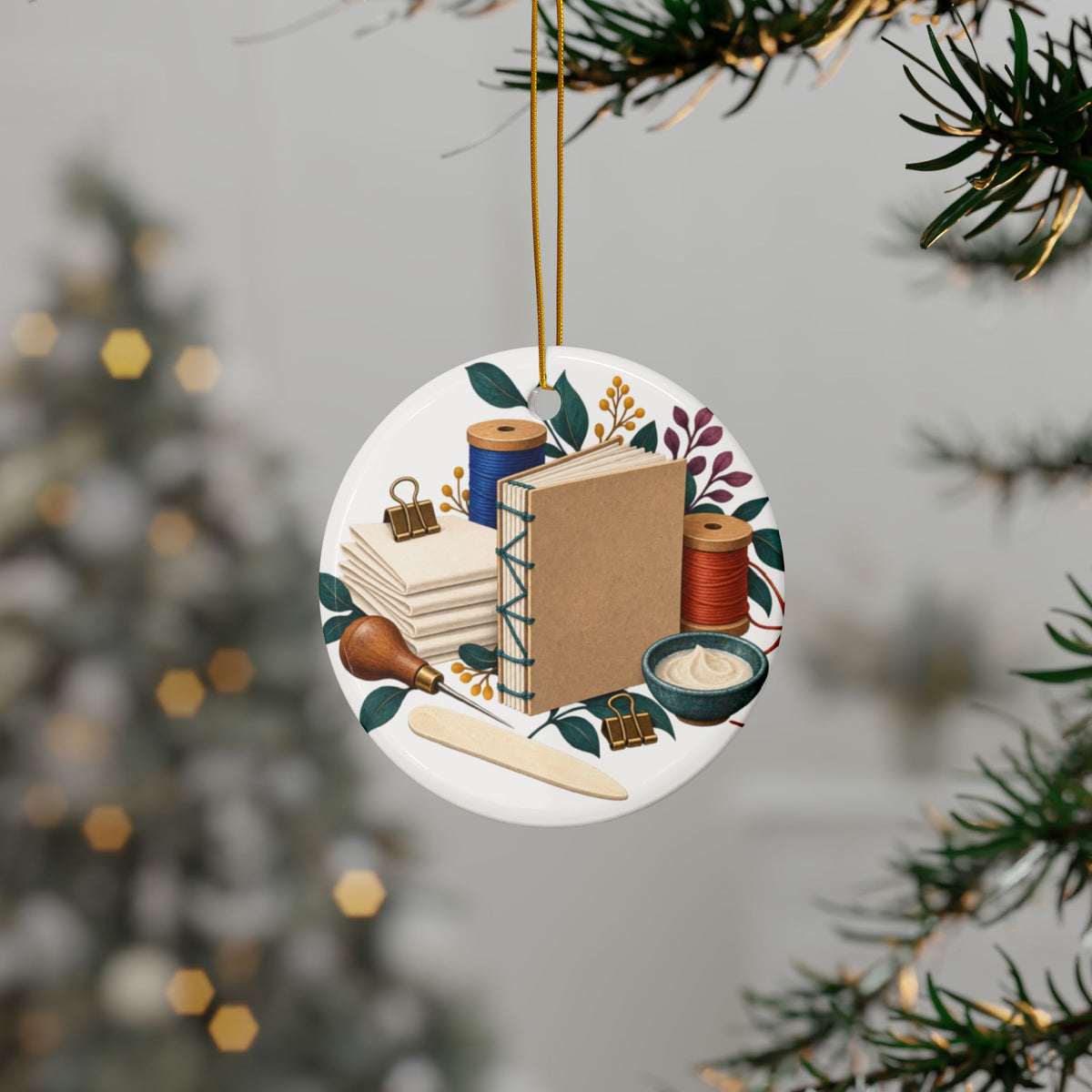 Hand Bookbinding Workshop Round Ornament