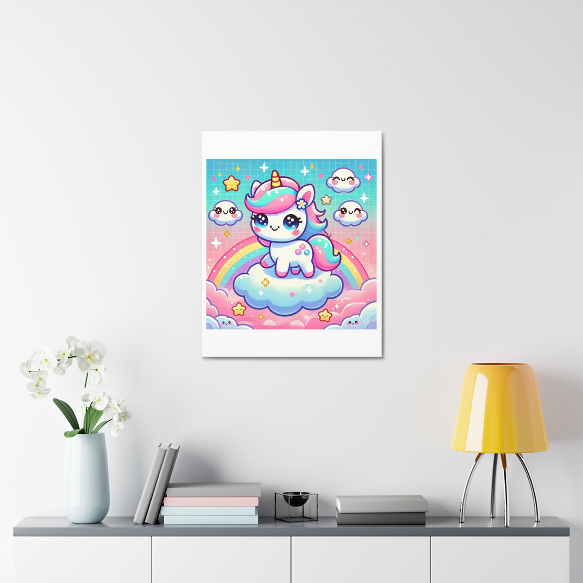 Pastel Rainbow Unicorn Cloud Kawaii Canvas Wall Art