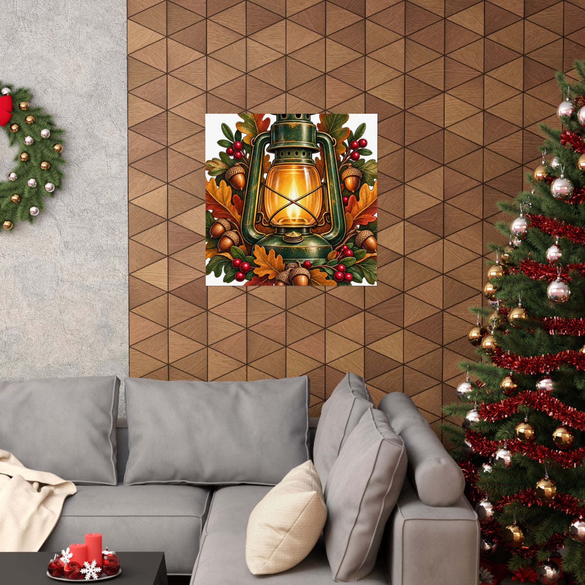 Autumn Oak Lantern and Acorns Poster