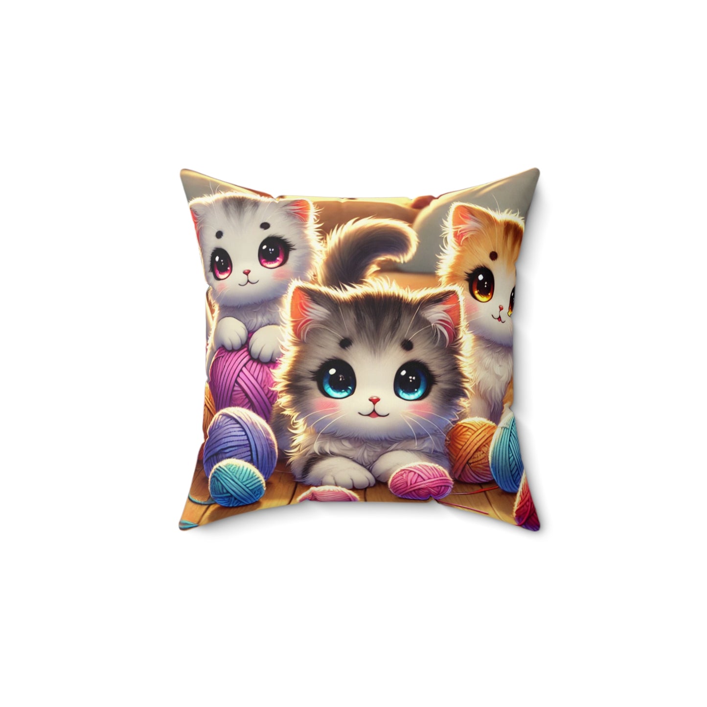 Anime Kittens and Yarn Faux Suede Square Pillow Soft, Durable, Decorative Throw Pillow for Bedroom, Living Room or Home Décor
