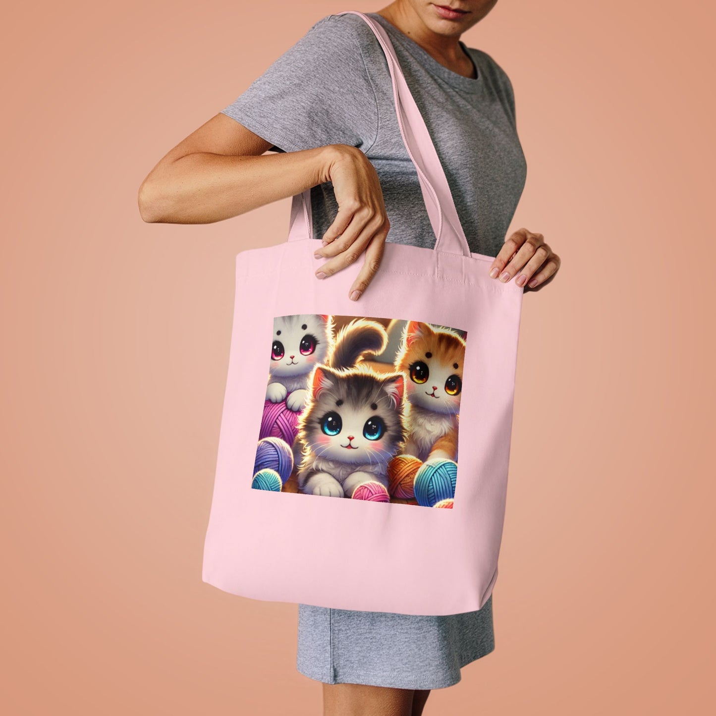 Cozy Yarn Kittens Cute Cat Lover Knitting Tote Bag for Crafters