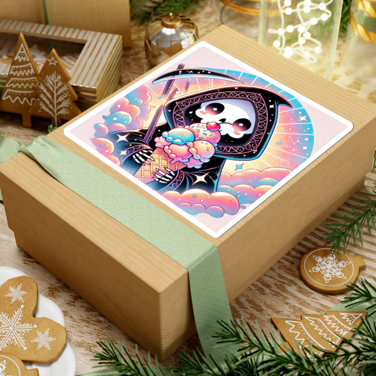 Pastel Grim Reaper Ice Cream Cute Gothic Art Sticker