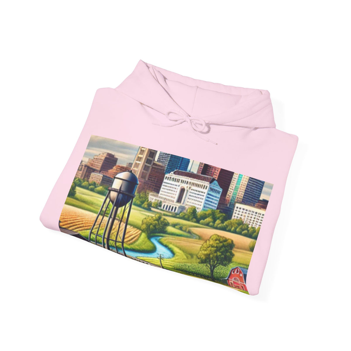 Rural River City Skyline Hometown Landscape Cozy Hoodie