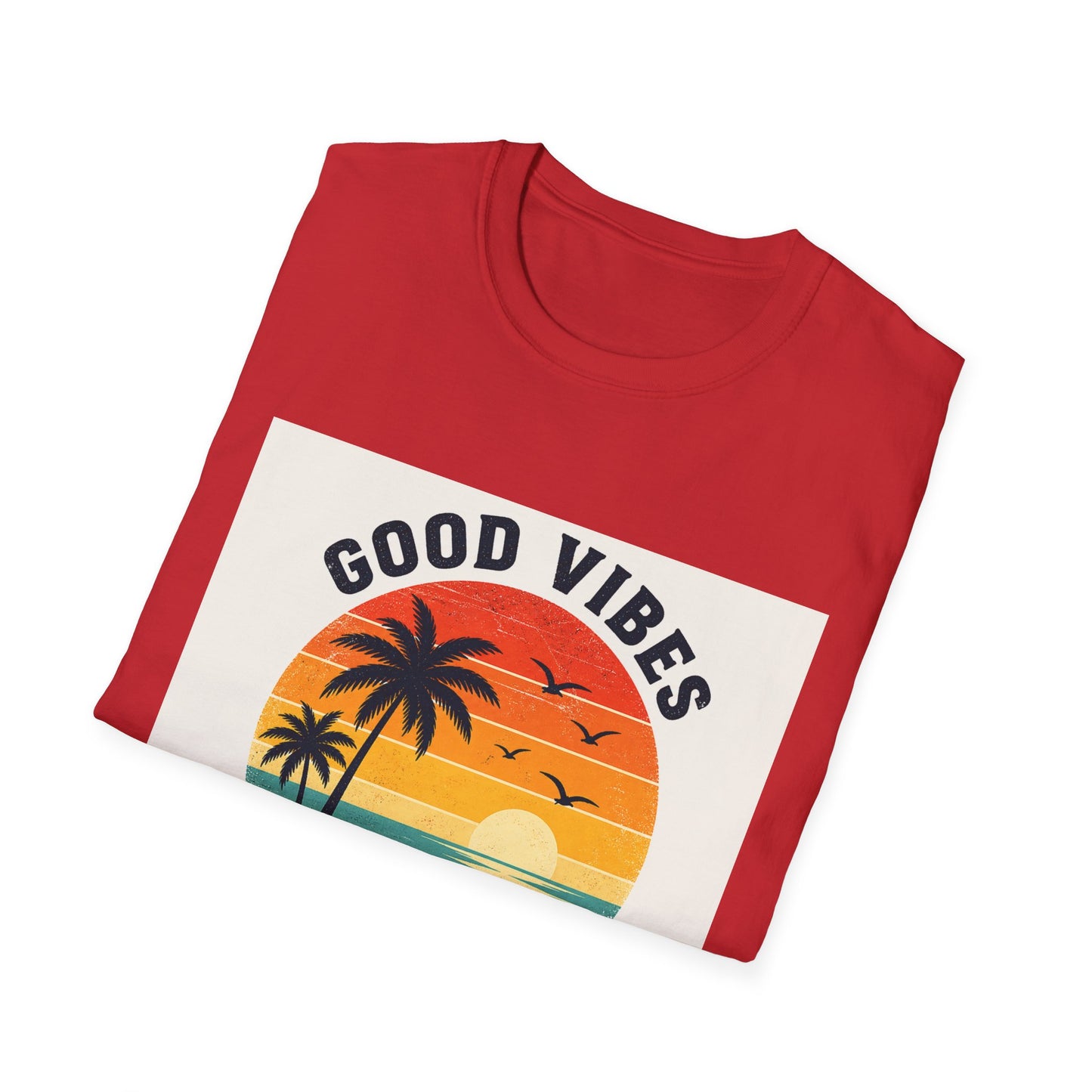 Good Vibes High Tides T-Shirt | Retro Sunset Palm Beach Design