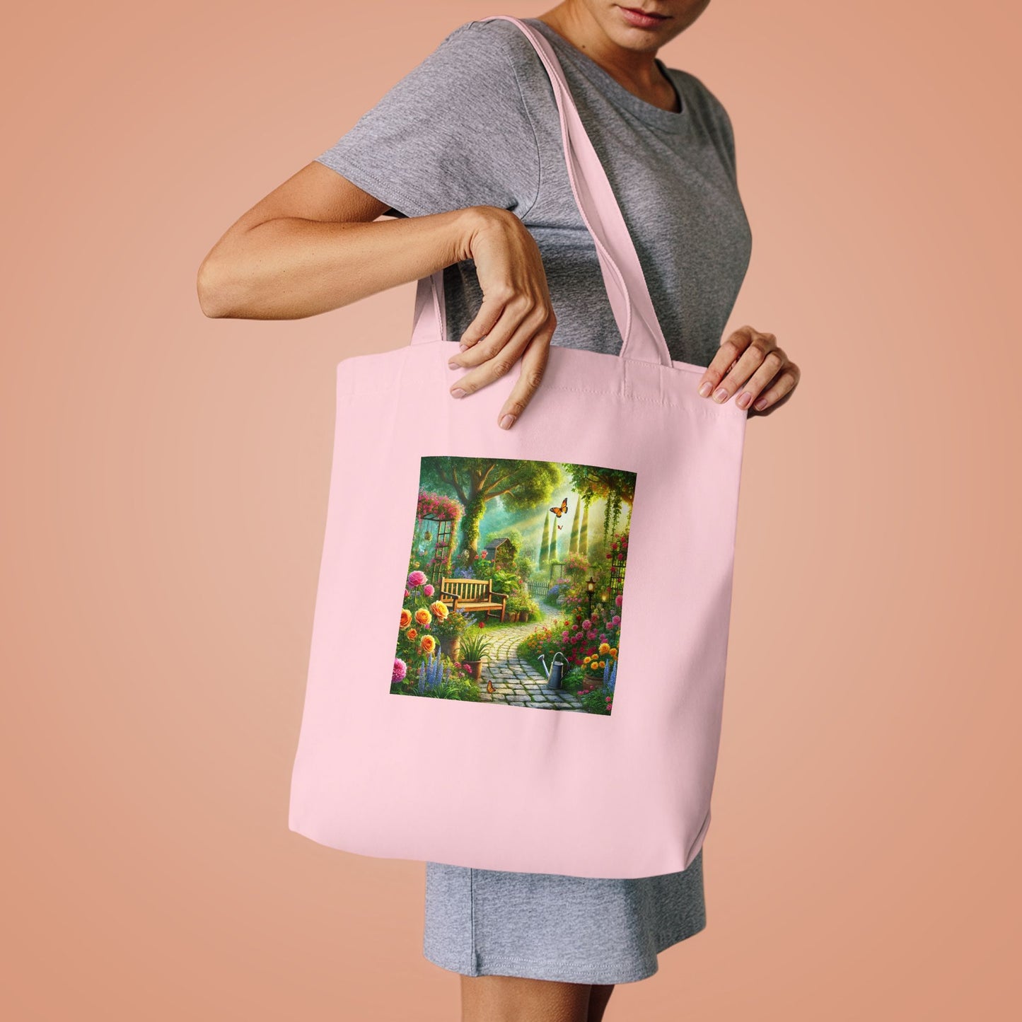 Sunlit Spring Flower Garden Bench Tote Bag