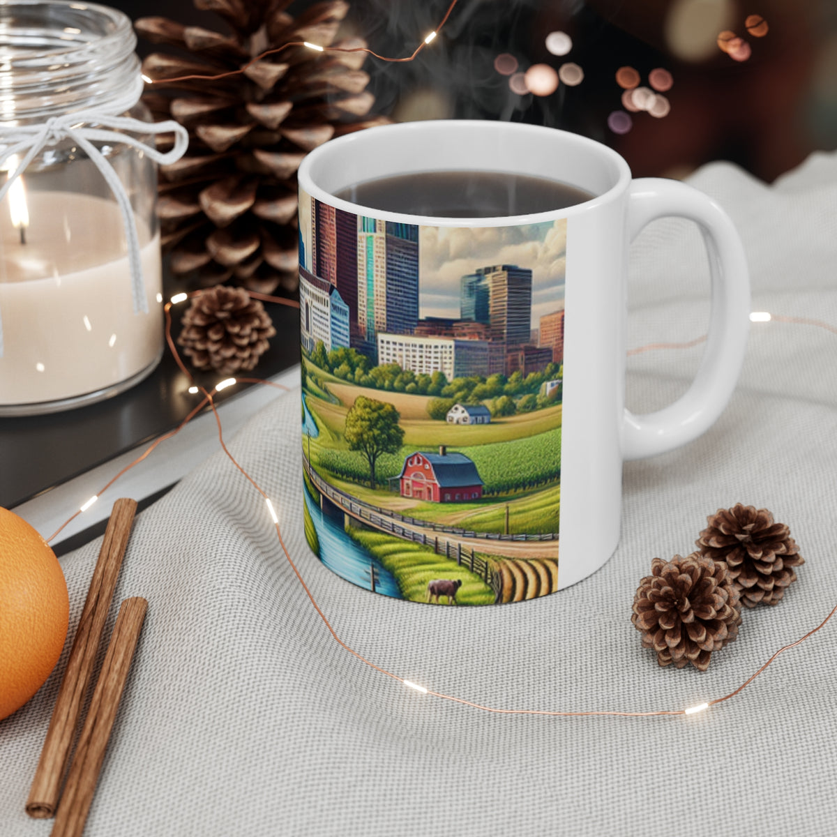 Rural River City Skyline Hometown Landscape Coffee Mug