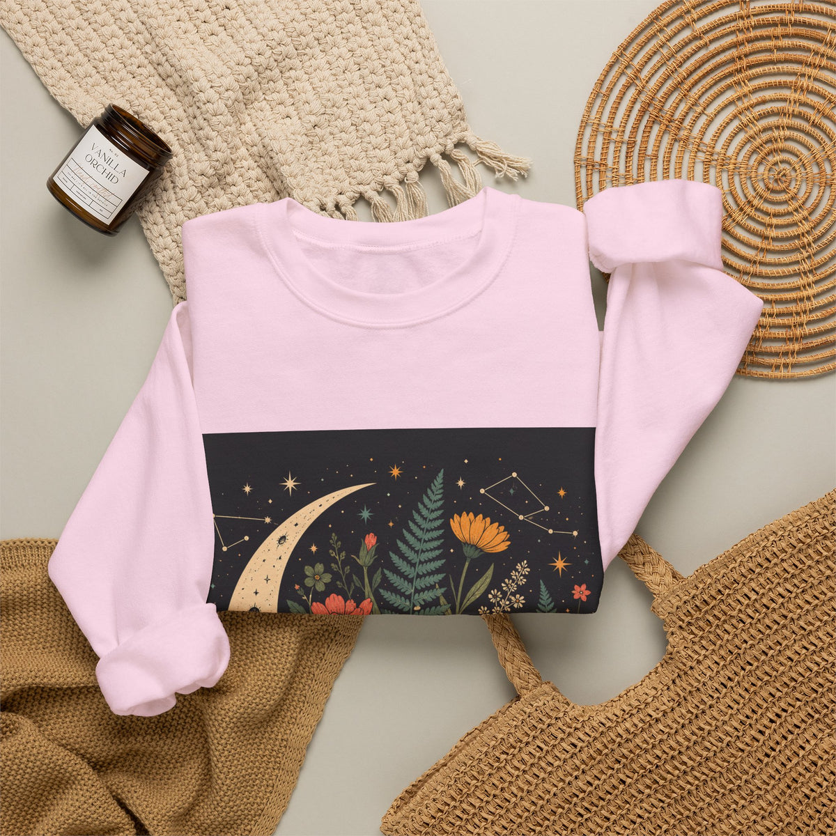 Celestial Wildflower Moon Botanical Art Sweatshirt