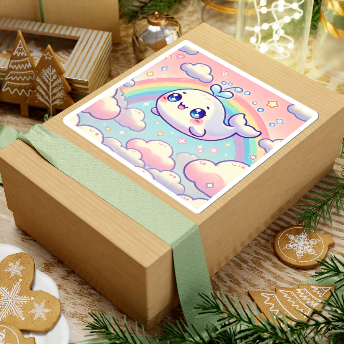 Kawaii Rainbow Whale Pastel Cloud Sticker
