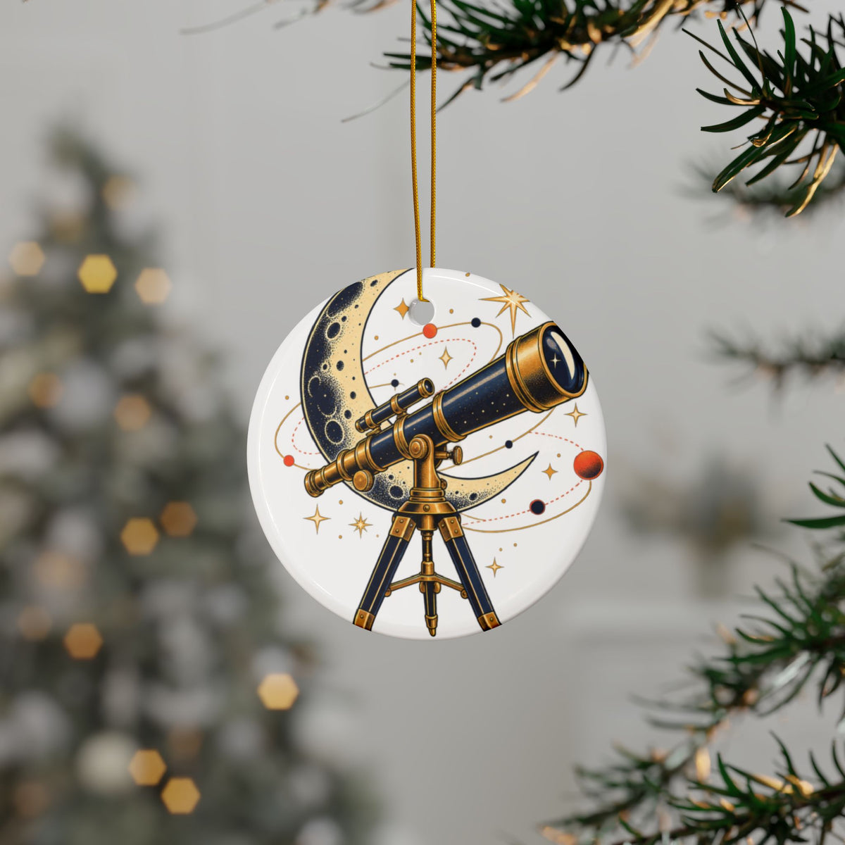 Vintage Telescope Celestial Astronomy Round Ornament