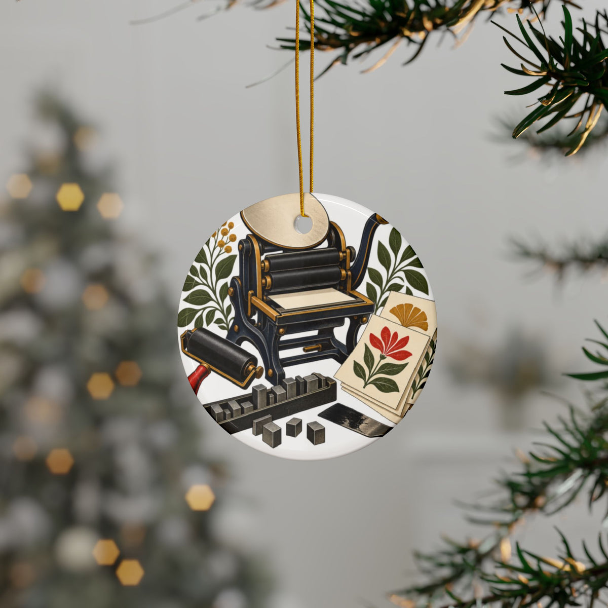 Botanical Letterpress Printshop Round Ornament