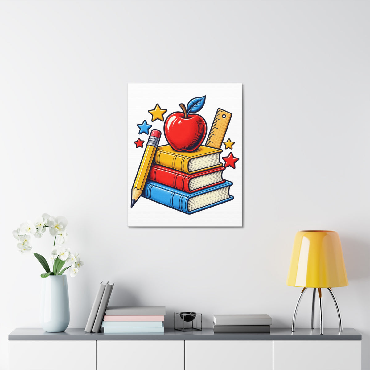 Retro School Books Apple Teacher Appreciation Canvas Art