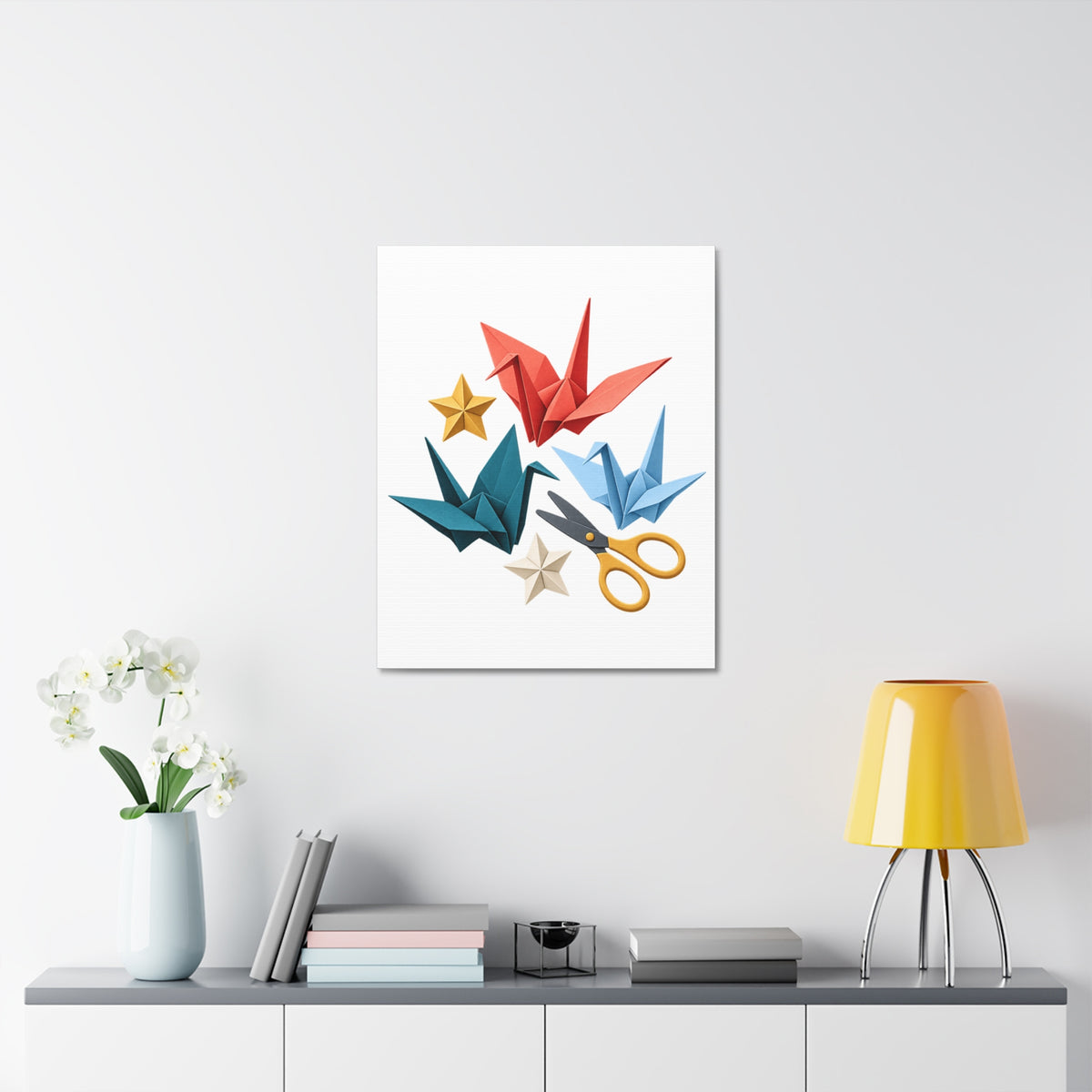 Colorful Origami Cranes and Paper Craft Canvas