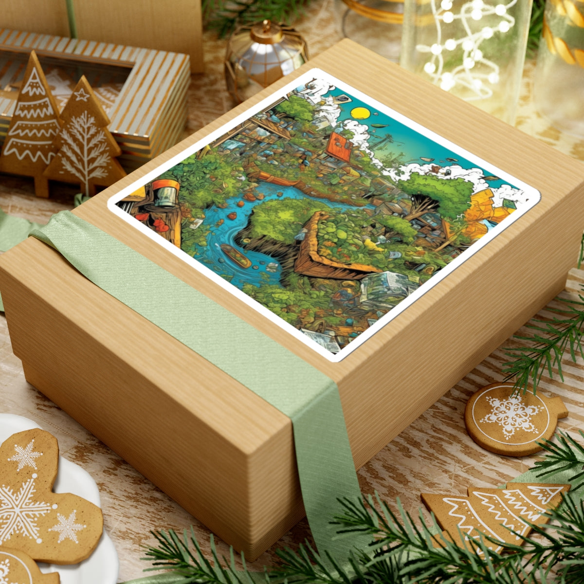 Whimsical Garden Stream Nature Gift Art Sticker