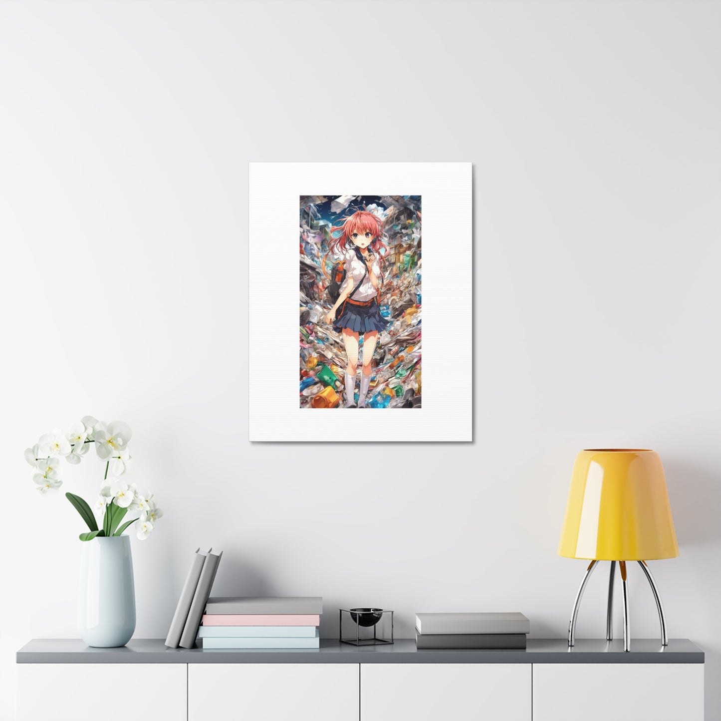 Recycling Day Anime Schoolgirl Eco Street Art Canvas