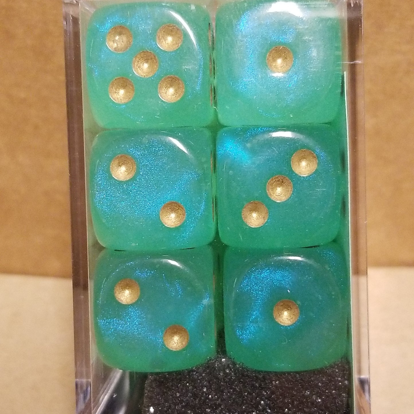 Borealis Light Green /gold 7-Dice / 16mm / 12mm Luminary