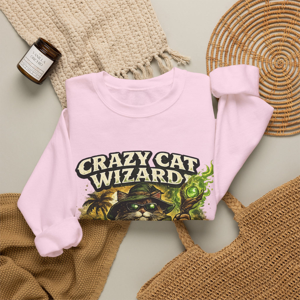 Crazy Cat Wizard Funny Fantasy Art Sweatshirt
