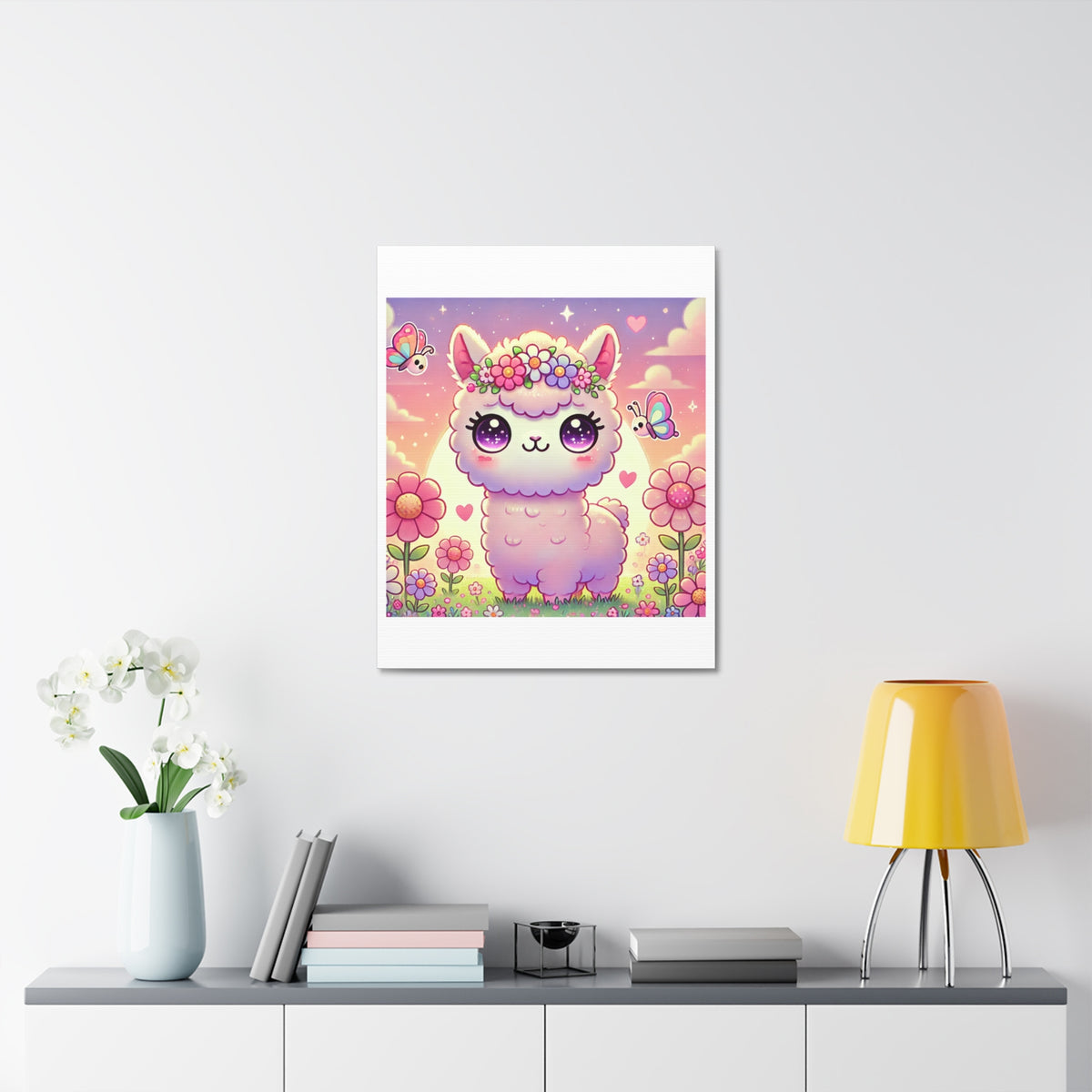 Pastel Floral Alpaca Garden Kawaii Canvas Wall Art