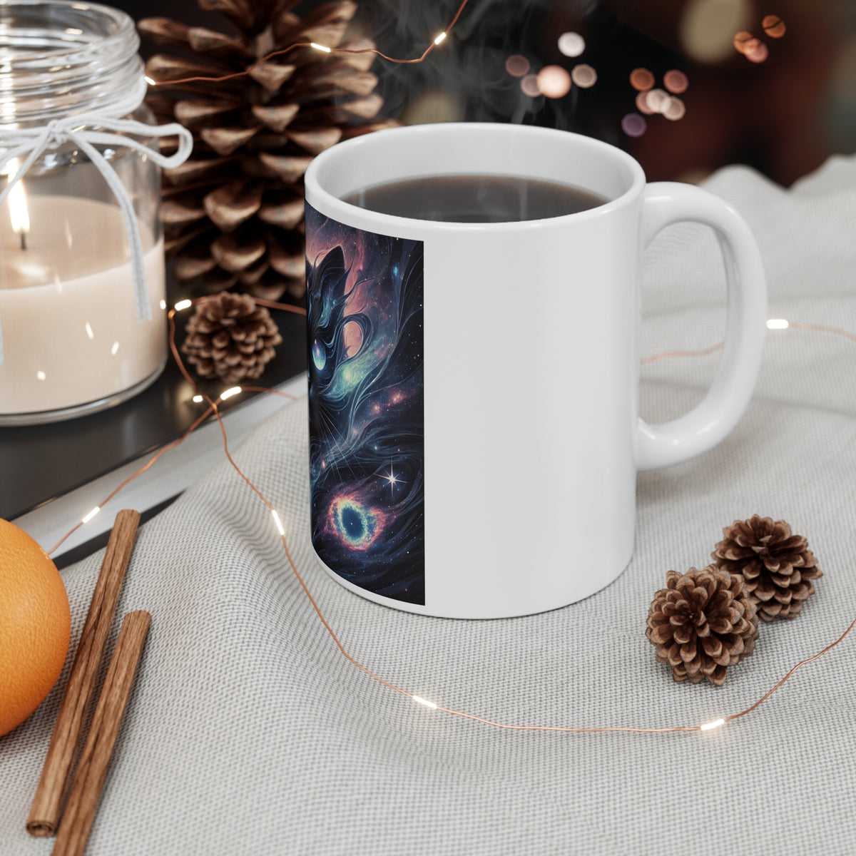 Cosmic Black Cat Galaxy Celestial Coffee Mug