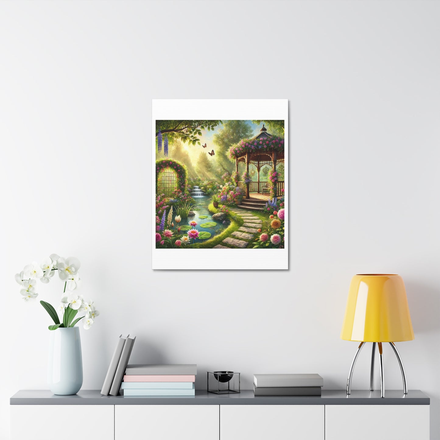Sunlit Rose Gazebo Cottage Garden Canvas Wall Art