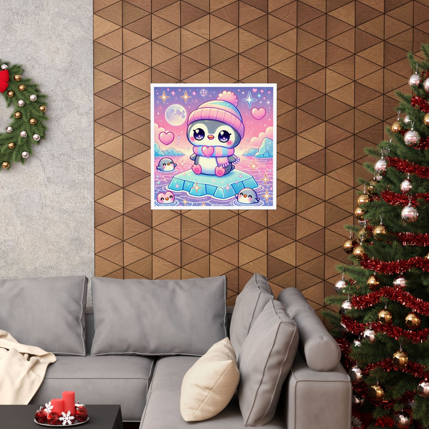 Cute Winter Penguin Ice Floe Kawaii Art Poster