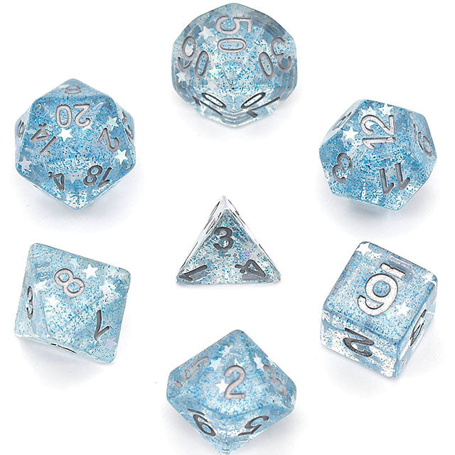 Blue Glitter Stars Dice Series 7-Dice Set