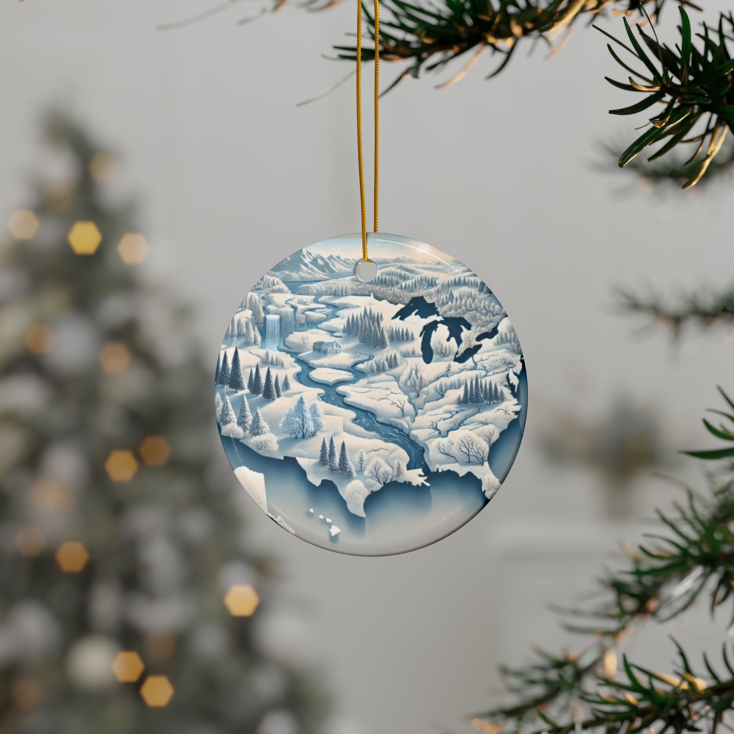Winter USA Dreamscape Ceramic Ornament, Holiday Keepsake and Gift