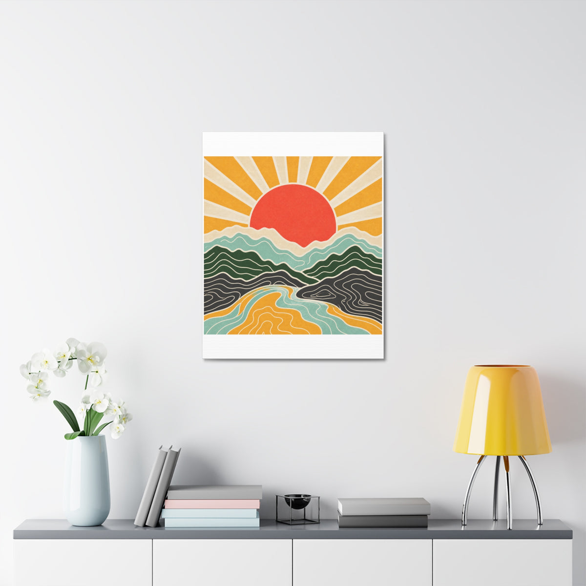 Topographic Sunrise Mid Century Mountain Canvas Art