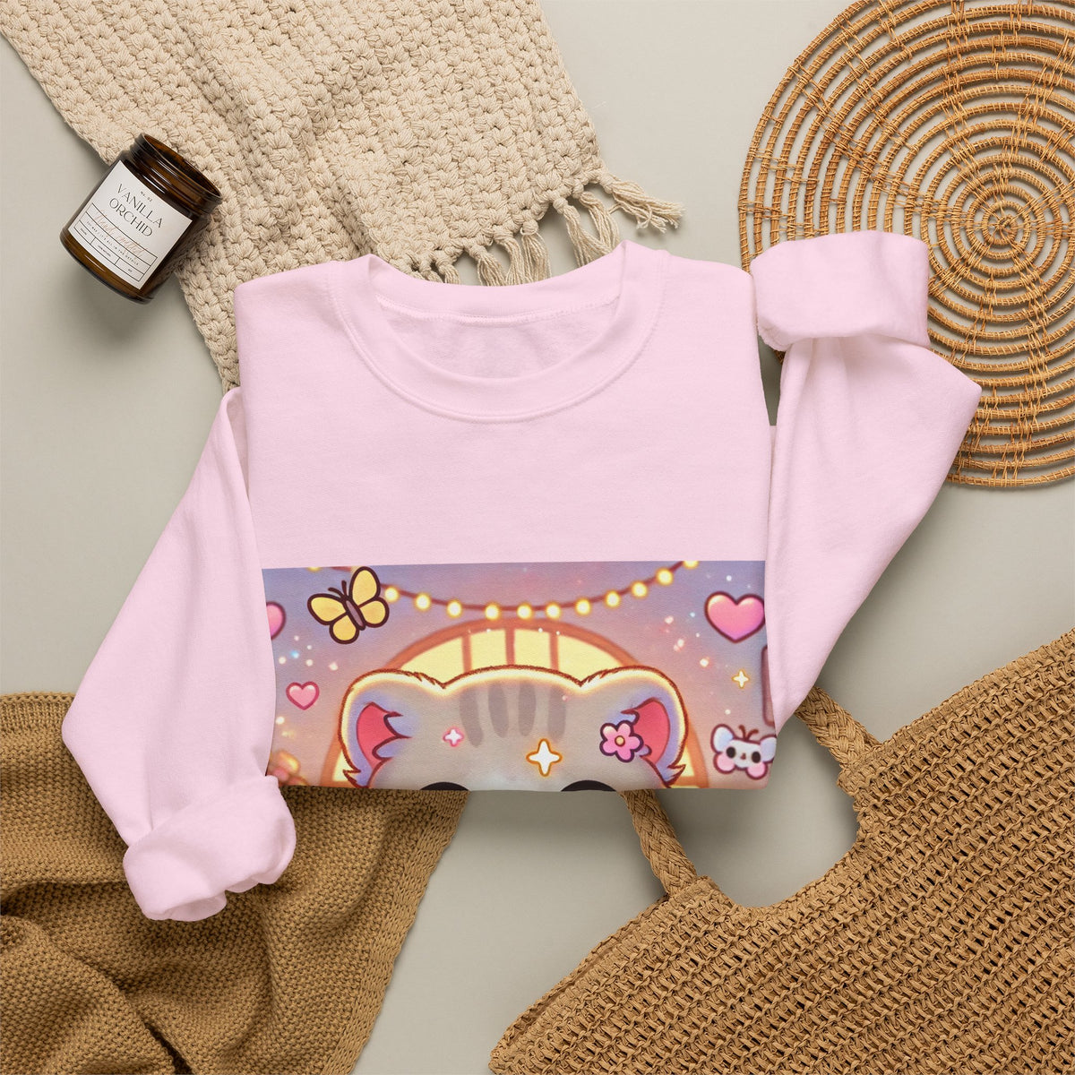 Cozy Kawaii Knitting Cat Pastel Yarn Sweatshirt
