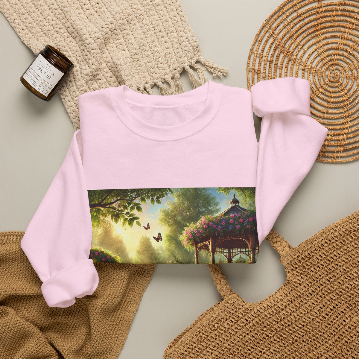 Sunlit Rose Gazebo Cottage Garden Sweatshirt