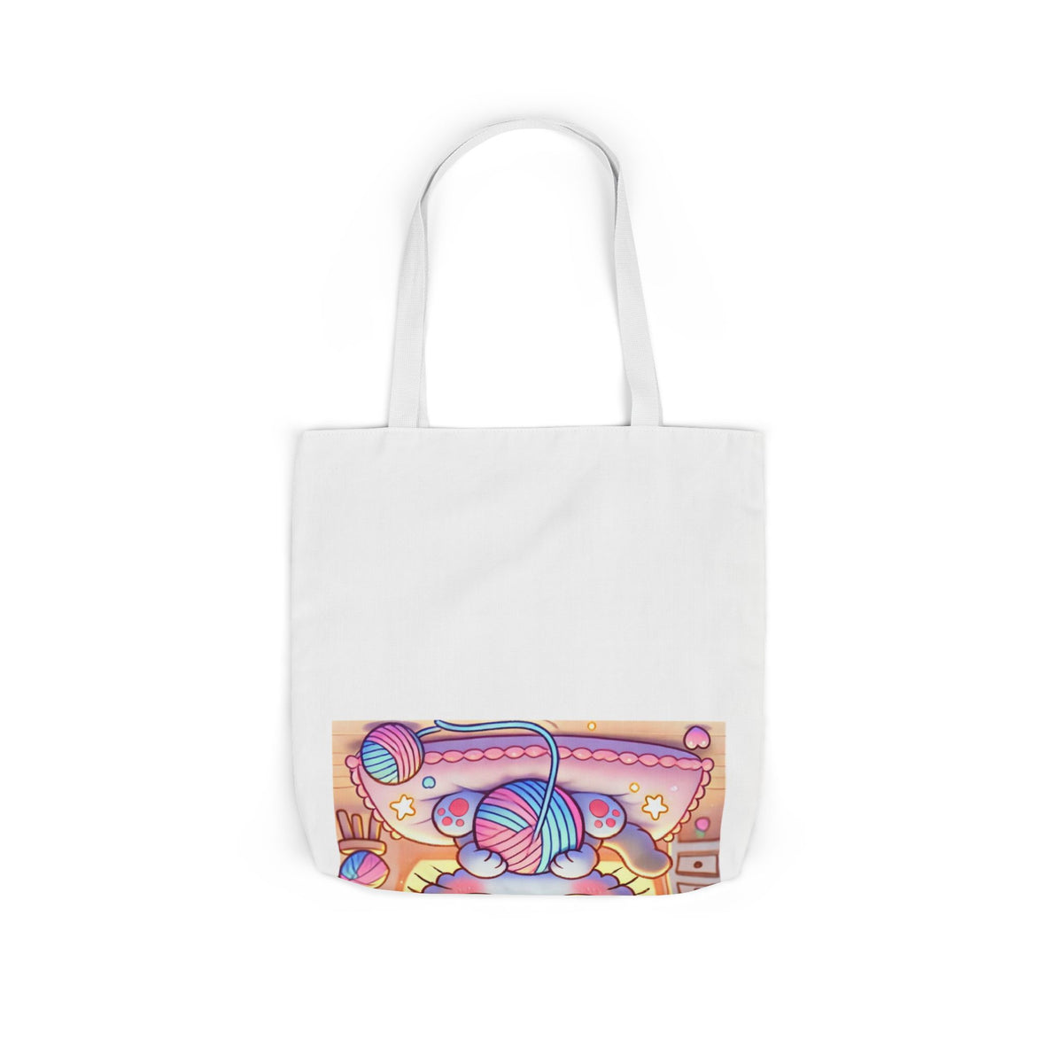 Cozy Kawaii Knitting Cat Pastel Yarn Canvas Tote Bag