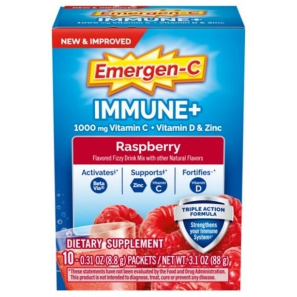Emergen-C Immune Support +Fizzy Drink Mix Raspberry 10Ct