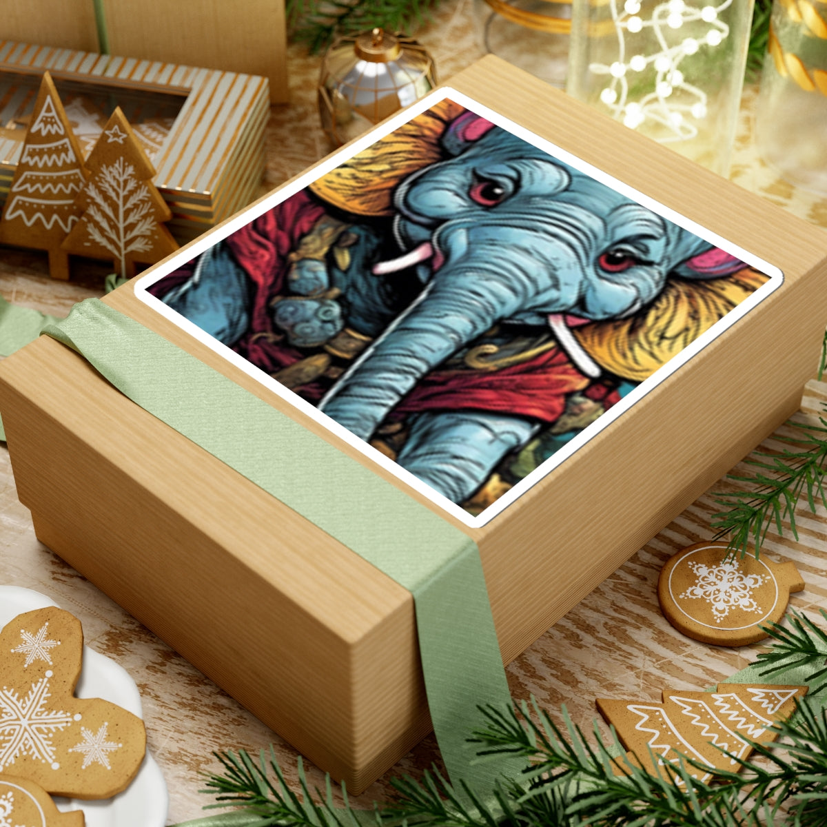 Colorful Elephant Garden Parade Cute Wildlife Animal Art Sticker