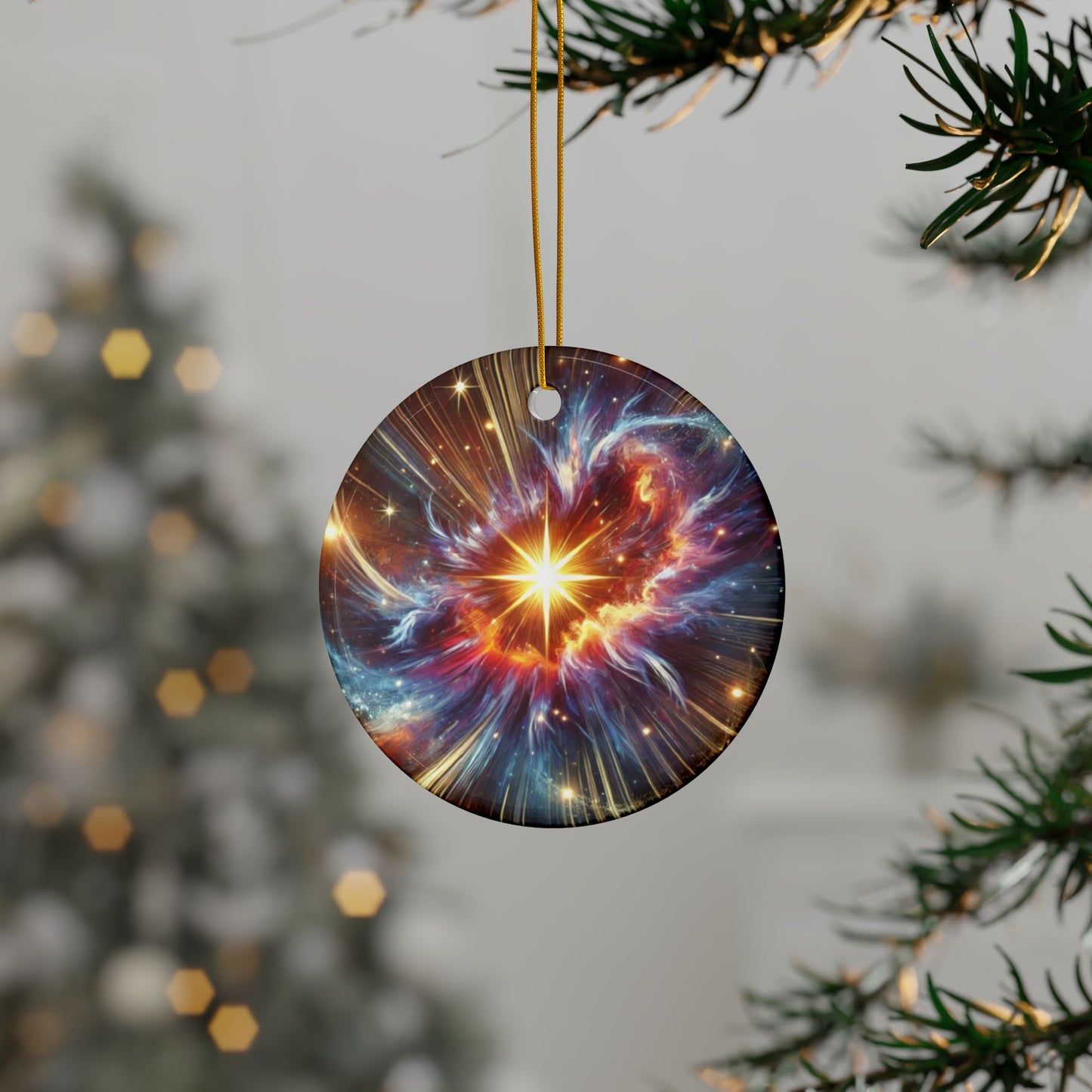 Cosmic Starburst Energy Ceramic Ornament, Holiday Keepsake and Gift