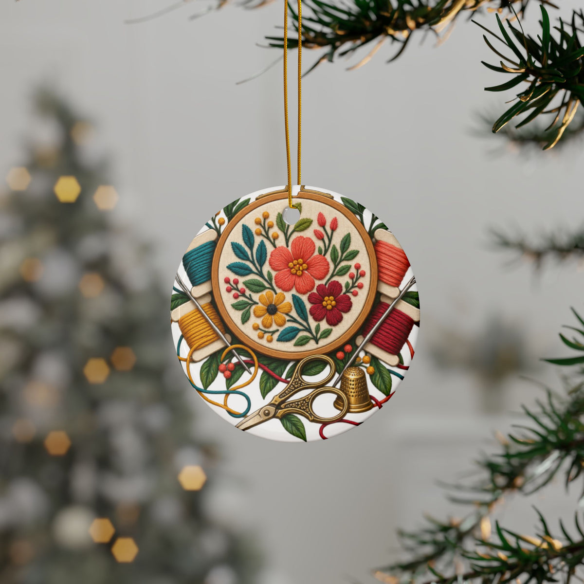 Botanical Embroidery Workshop Round Ornament