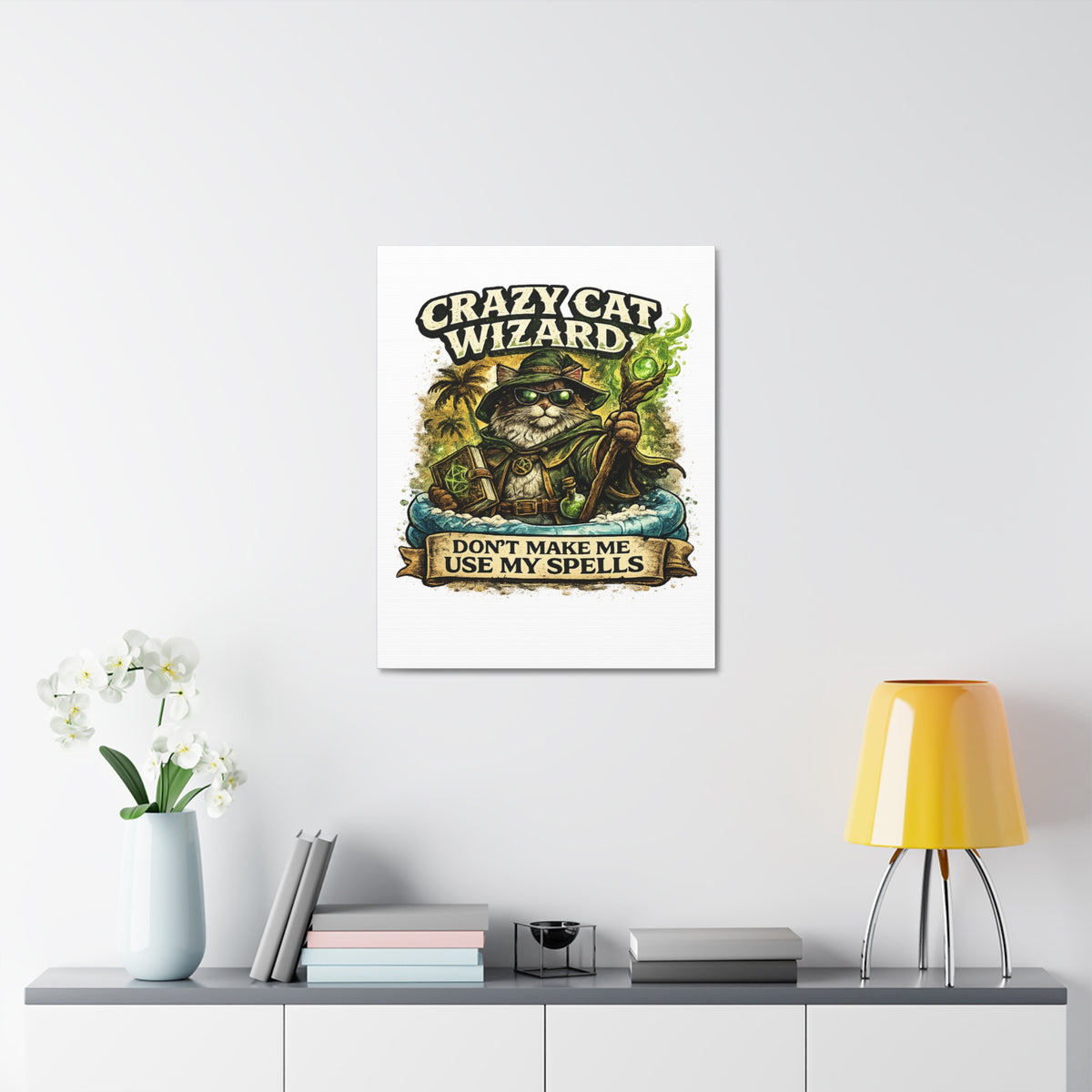 Crazy Cat Wizard Funny Fantasy Magic Canvas Art