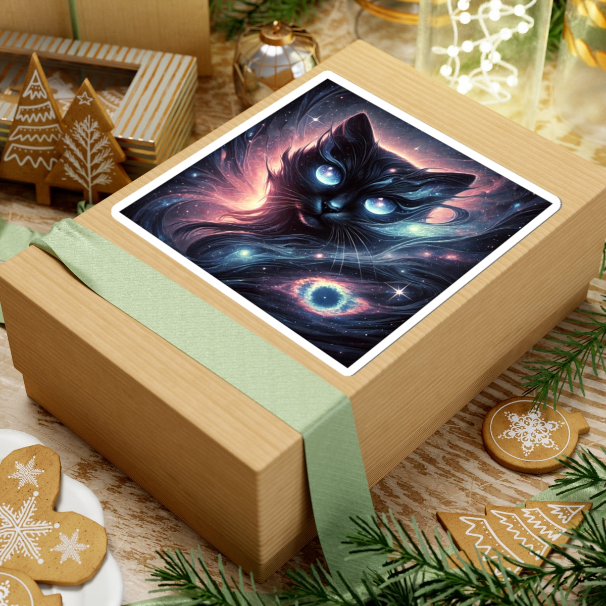 Cosmic Black Cat Galaxy Celestial Sticker