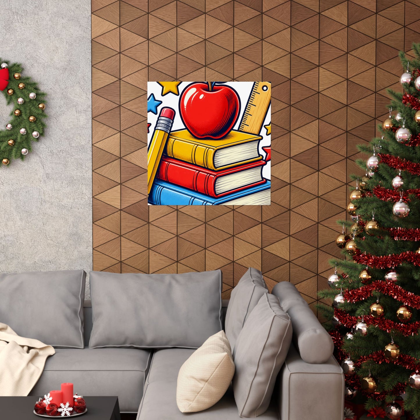 Retro School Books Apple Teacher Appreciation Art Poster