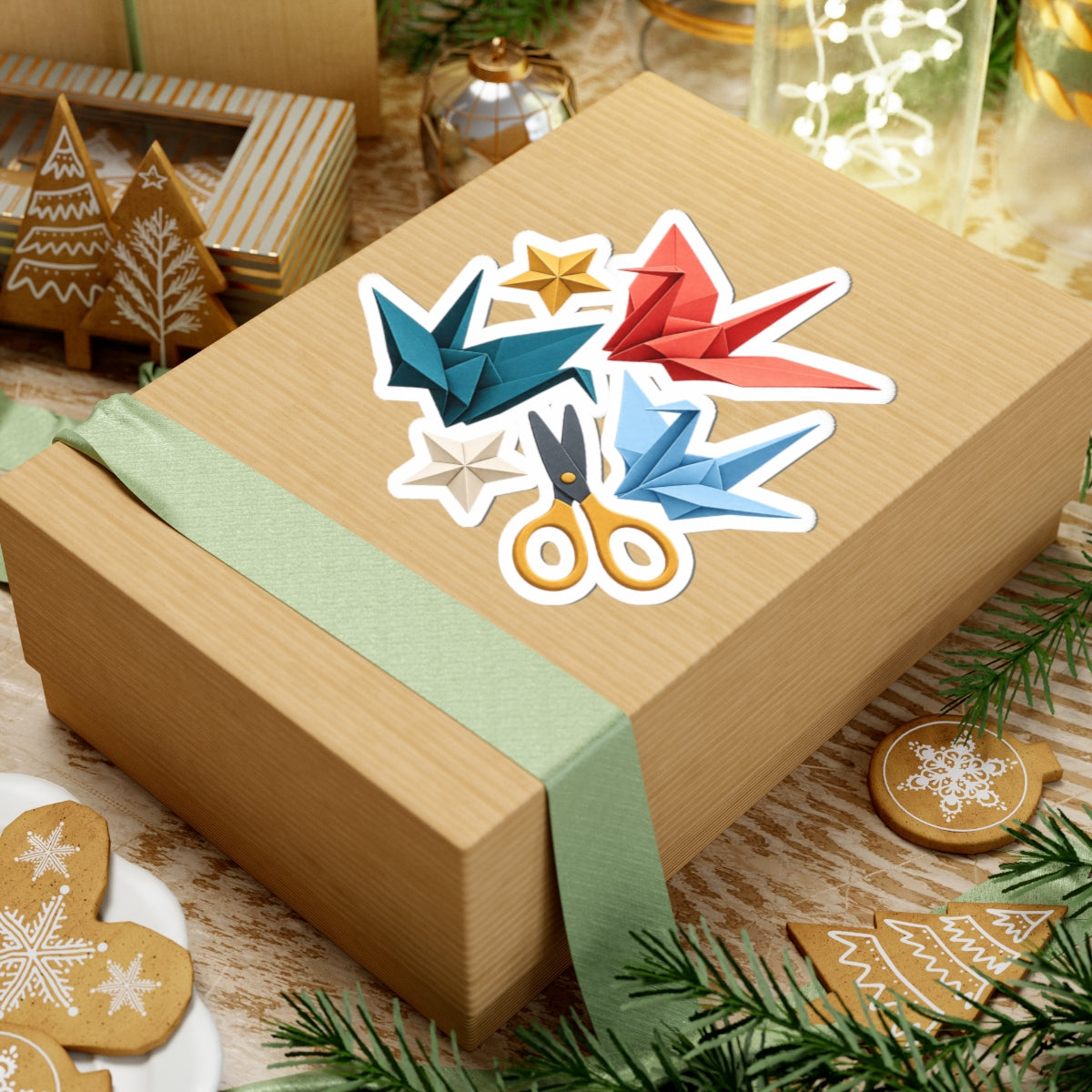 Colorful Origami Cranes and Paper Craft Sticker
