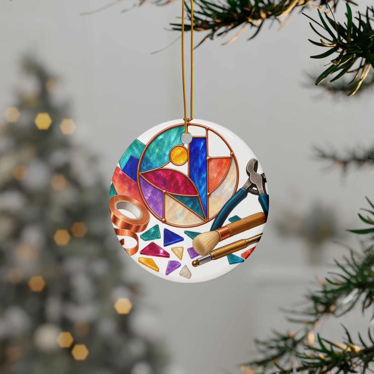 Abstract Stained Glass Suncatcher Workshop Round Ornament