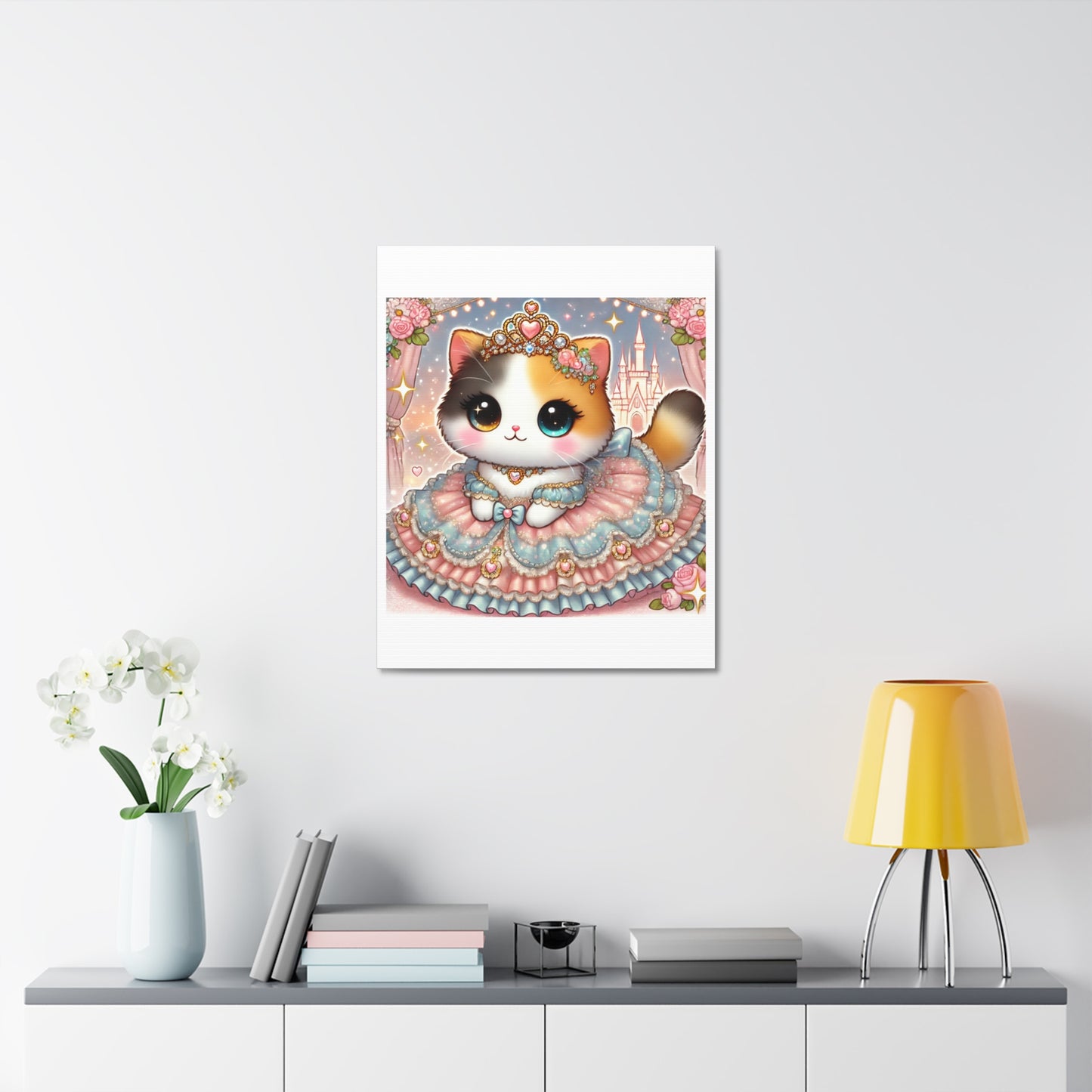 Pastel Princess Calico Cat Fantasy Canvas Wall Art