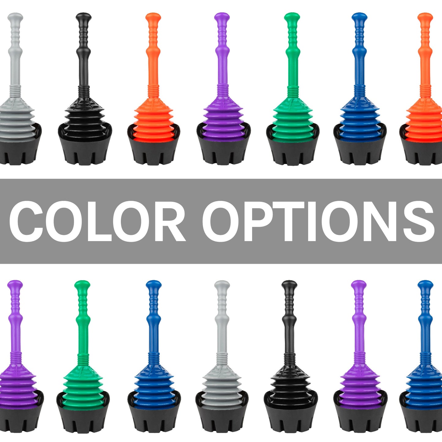 Antimicrobial Bellows Accordion Toilet Plunger with Black Storage Tray (Grey)