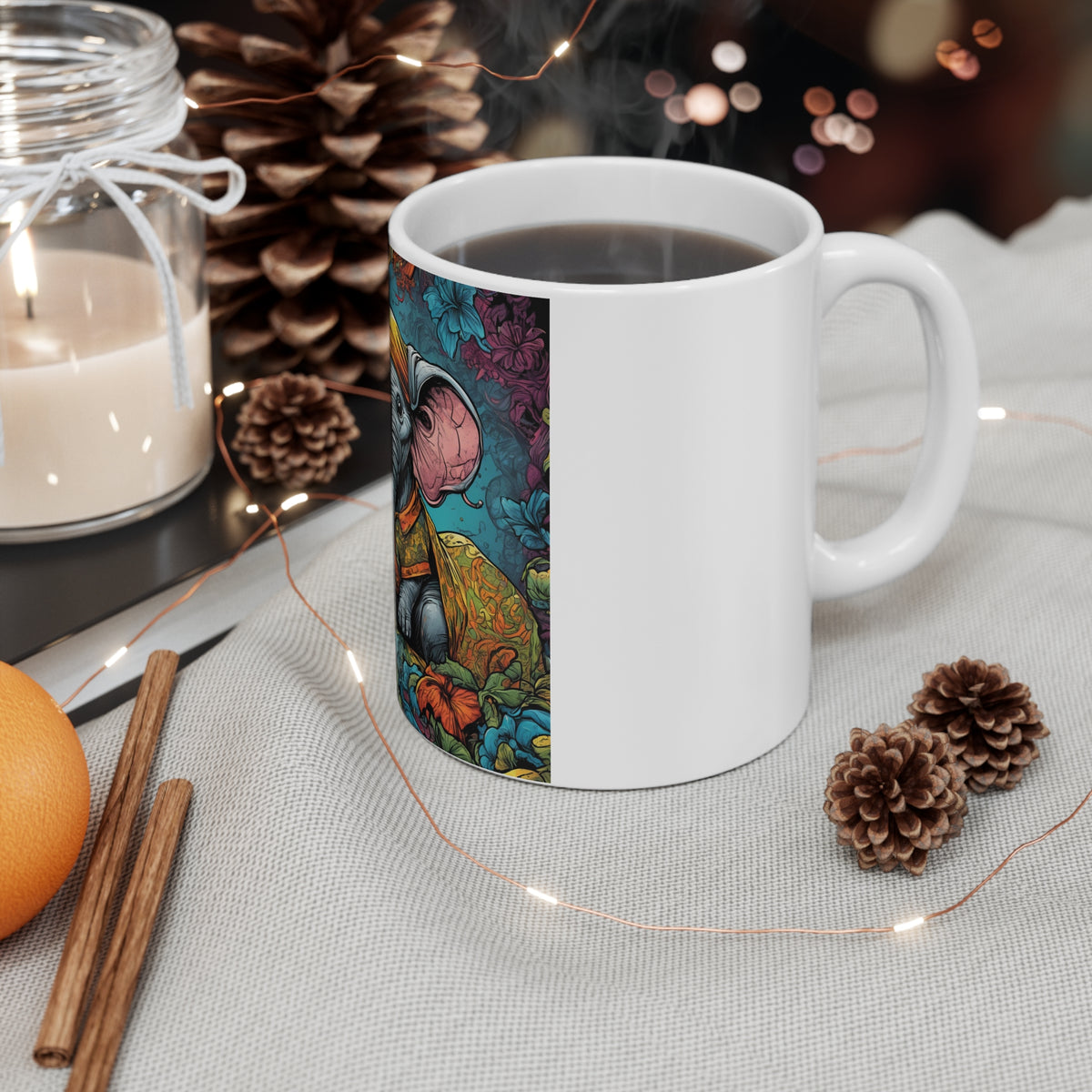 Colorful Storybook Elephant Floral Garden Coffee Mug