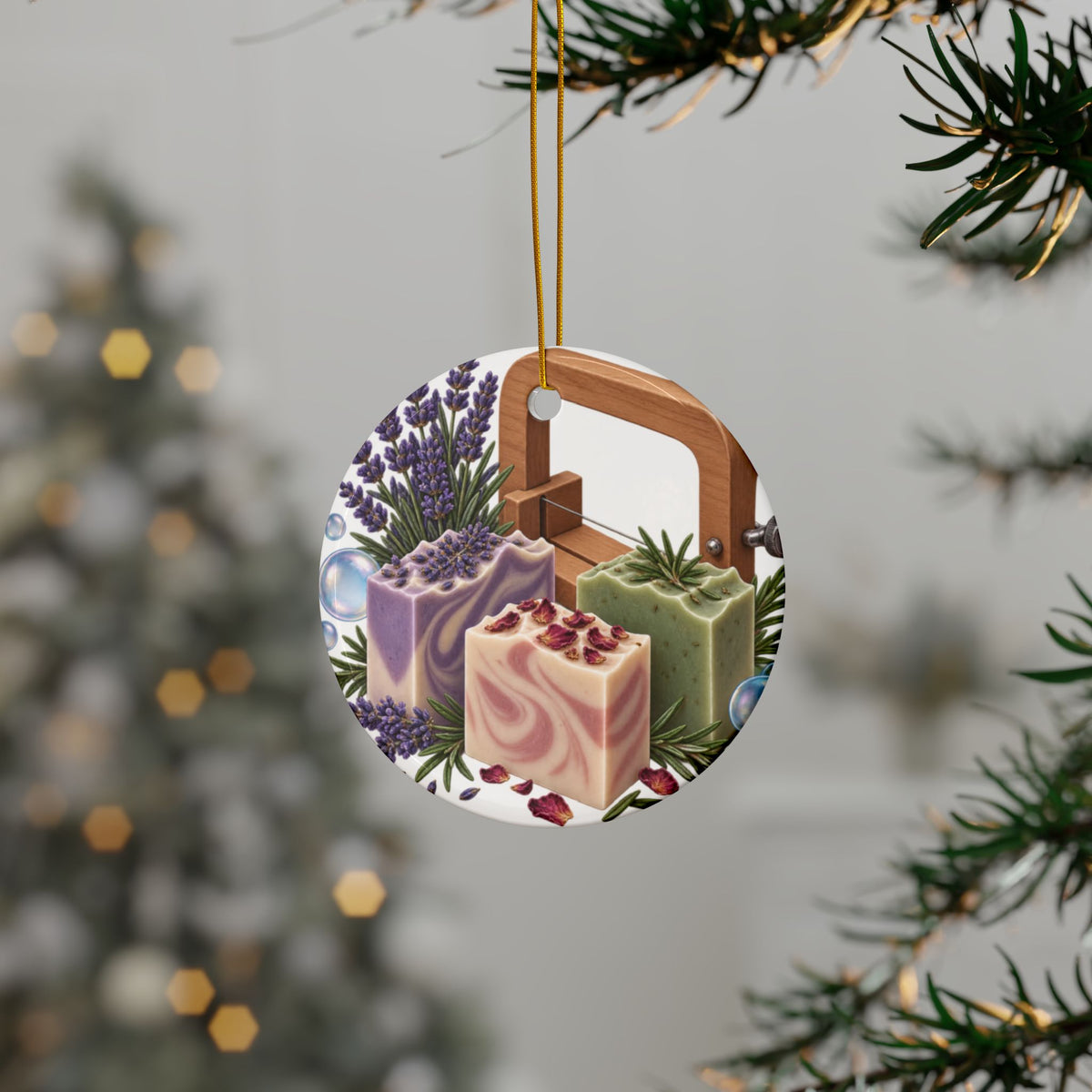 Botanical Soap Making Lavender and Herbs Round Ornament