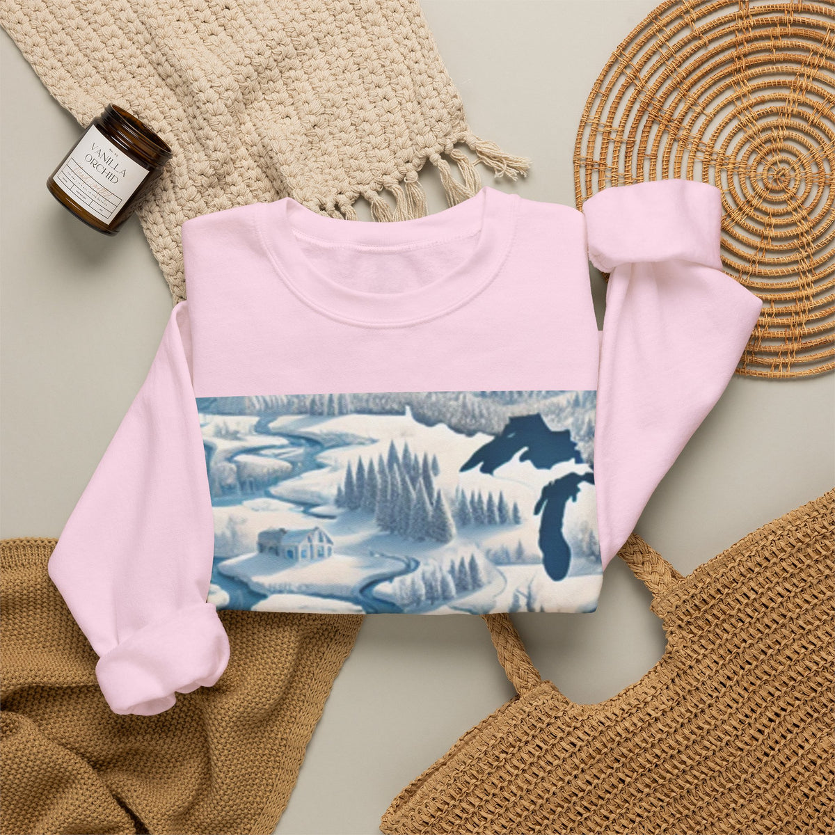 Winter USA Dreamscape Snowy Map Crew Sweatshirt Travel Gift