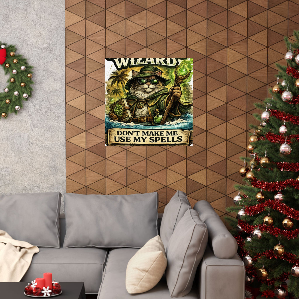 Crazy Cat Wizard Funny Fantasy Magic Art Poster