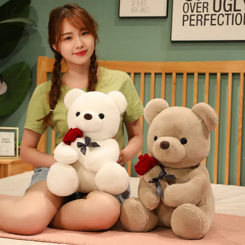Plush Rose Teddy Bear β Soft Stuffed Animal Pillow Doll
