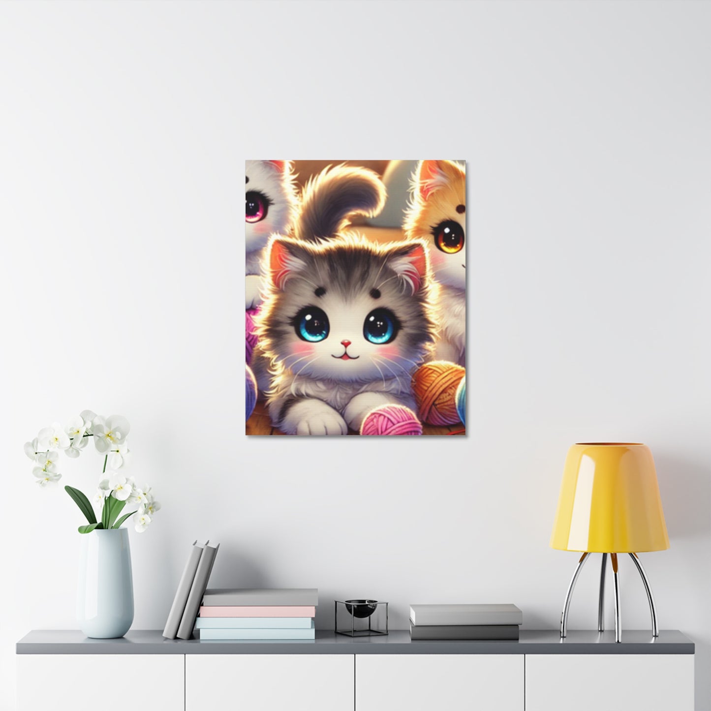 Cozy Yarn Kittens Cute Cat Canvas Knitting Room Wall Art Gift