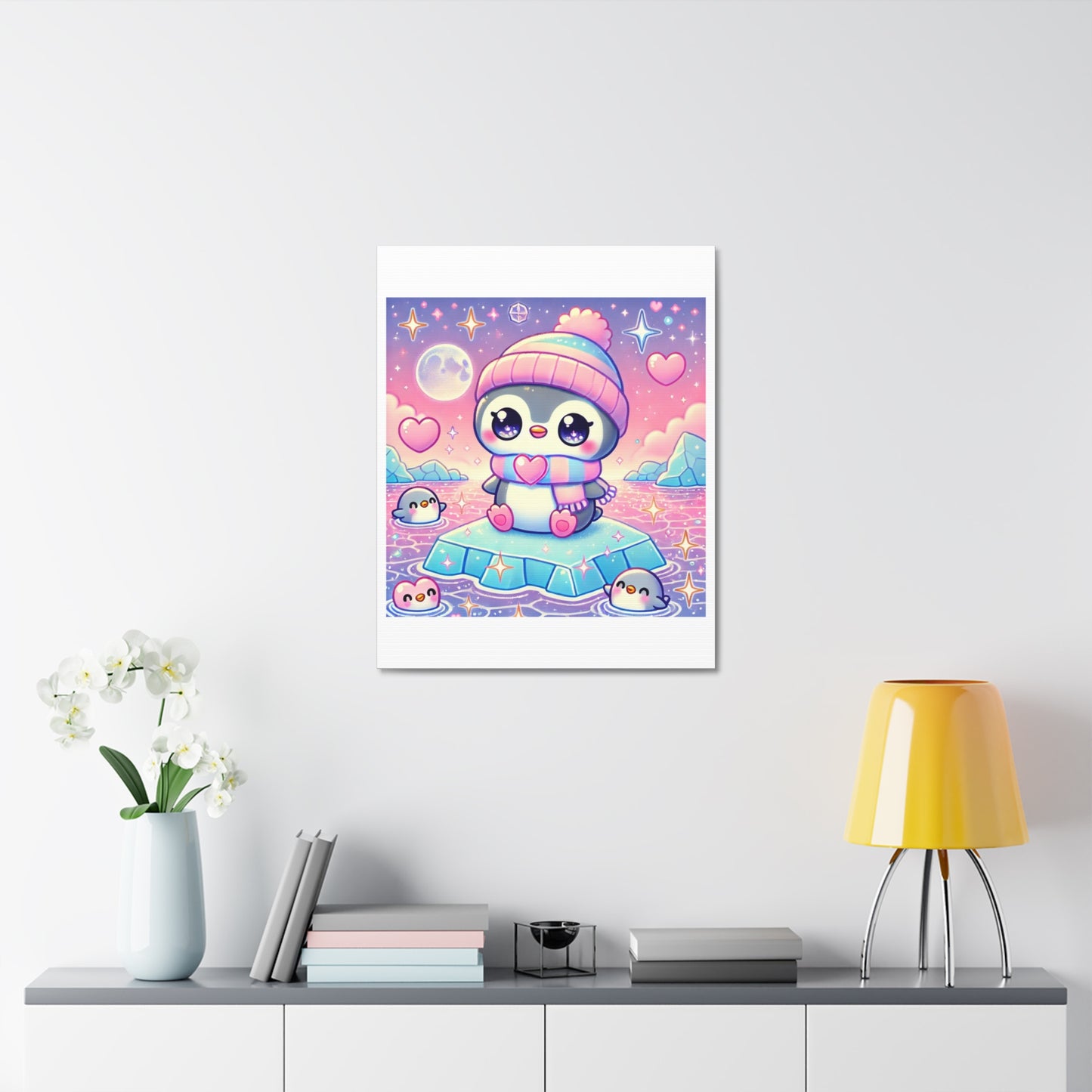 Cute Winter Penguin Ice Floe Kawaii Art Canvas